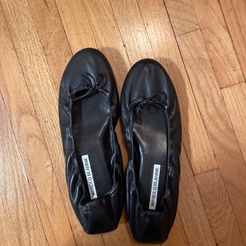 Manolo Blahnik Black leather Ballerina Flats 8.5